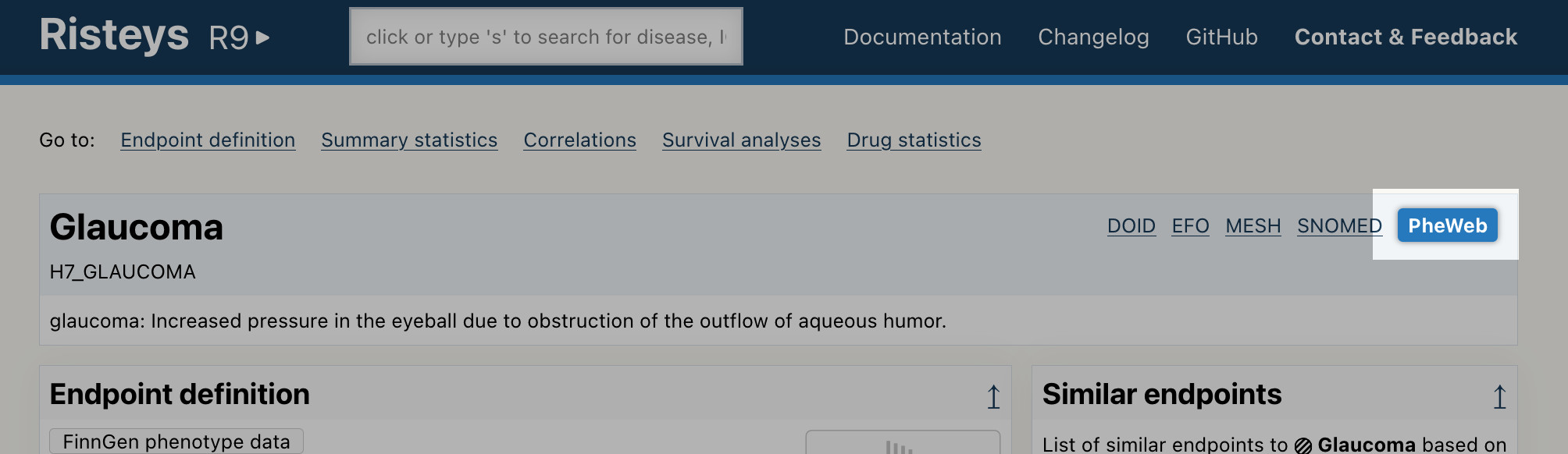 screenshot of PheWeb link